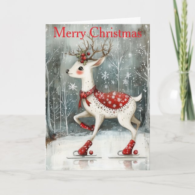 Cartes Pour Fêtes Annuelles A Deer Ice Skating (Devant)
