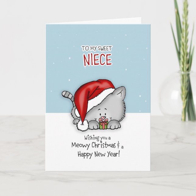 Cartes Pour Fêtes Annuelles À ma douce nièce - Chat Christmascard (Devant)