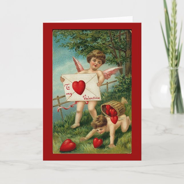 Cartes Pour Fêtes Annuelles À ma Valentine Cherub avec lettre d'amour (Devant)