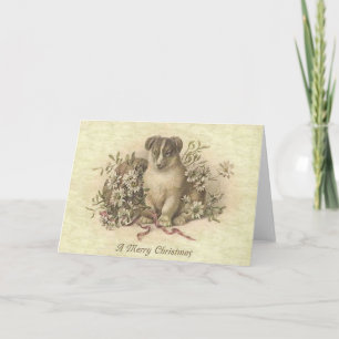 Cartes Pour Fêtes Annuelles A Merry Christmas Adorable Dog with Flowers