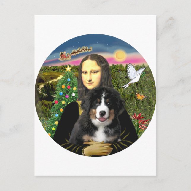 Cartes Pour Fêtes Annuelles A Mona Lisa Christmas - Bernese MD Puppy (Devant)