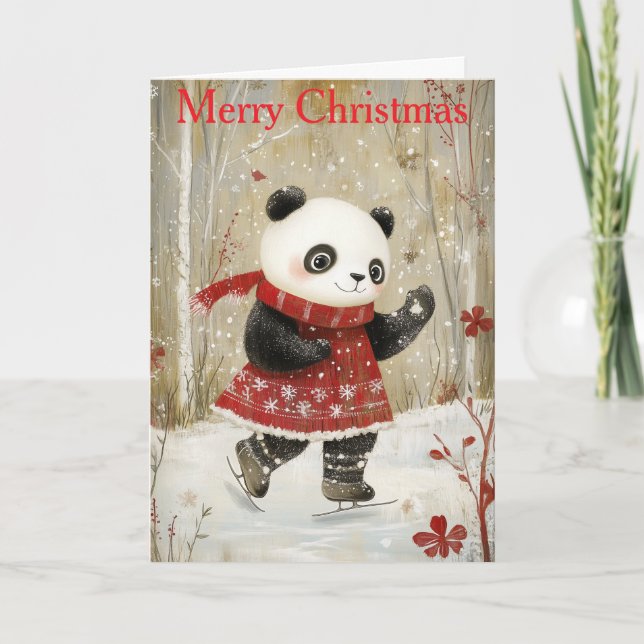 Cartes Pour Fêtes Annuelles A Panda Ice Skating (Devant)