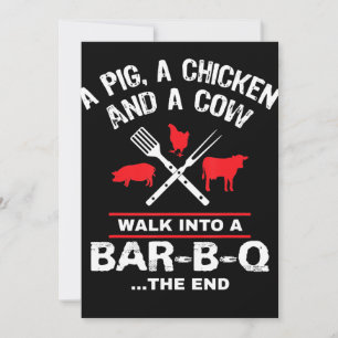 Cartes Pour Fêtes Annuelles A Pig Chicken Cow Walk Into A Bar Funny BBQ