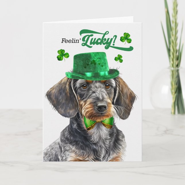 Cartes Pour Fêtes Annuelles À poils durs Dachshund Chien Lucky St Patrick's Da (Devant)