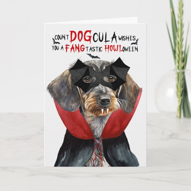 Cartes Pour Fêtes Annuelles À poils durs Dachshund Funny Count DOGcula Hallowe (Devant)