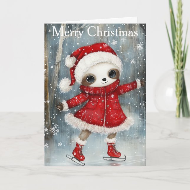 Cartes Pour Fêtes Annuelles A Sloth Ice Skating (Devant)