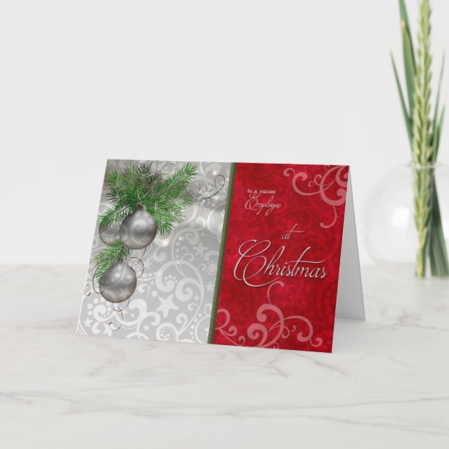 Cartes Pour Fêtes Annuelles À un employé valorisé à Noël rouge et argent (Devant)