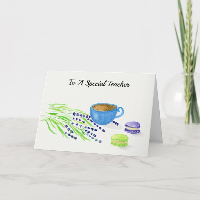 Cartes Pour Fêtes Annuelles À Un Professeur Spécial Aquarelle Café & Lavenders (Devant)