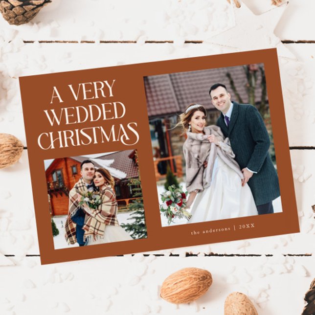 Cartes Pour Fêtes Annuelles A Very Wedded Christmas Newlywed Photo Terracotta (Créateur téléchargé)