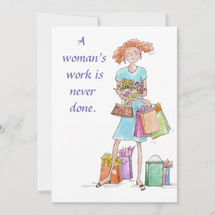 Cartes Pour Fêtes Annuelles A Womans Work satire expression bleu aquarelle