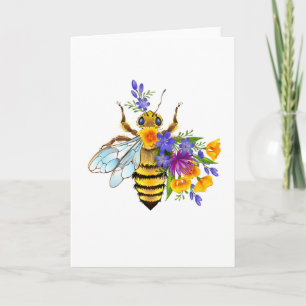 Cartes Pour Fêtes Annuelles Abeille à fleurs avec plantes sauvages
