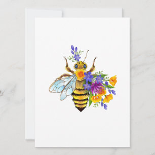 Cartes Pour Fêtes Annuelles Abeille à fleurs avec plantes sauvages