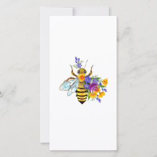 Cartes Pour Fêtes Annuelles Abeille à fleurs avec plantes sauvages