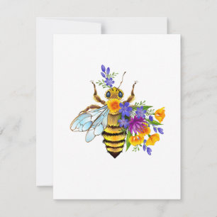 Cartes Pour Fêtes Annuelles abeille à fleurs avec plantes sauvages