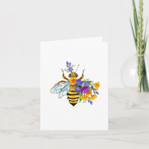 Cartes Pour Fêtes Annuelles Abeille à fleurs avec plantes sauvages