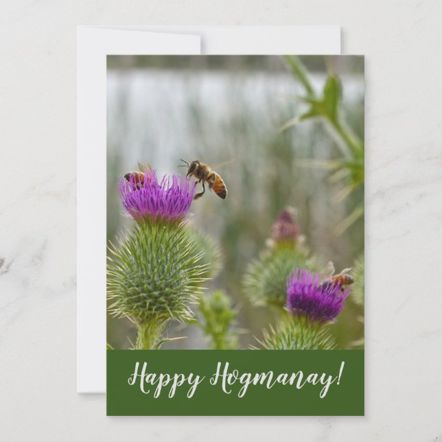 Cartes Pour Fêtes Annuelles Abeilles écossaises heureuses de miel de chardon (Devant)