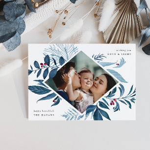 Cartes Pour Fêtes Annuelles Abondant   Aquarelle Botanique Hanoukka Photo