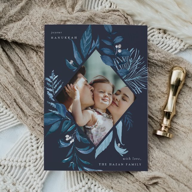 Cartes Pour Fêtes Annuelles Abondant | Aquarelle Botanique Hanoukka Photo (Créateur téléchargé)