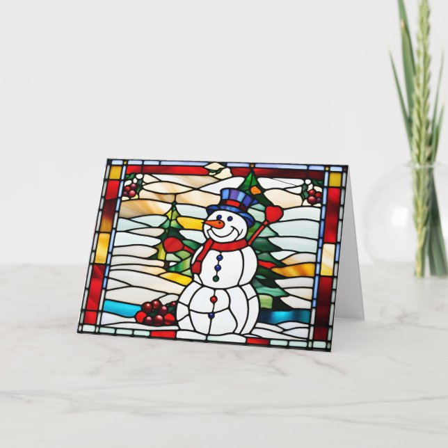 Cartes Pour Fêtes Annuelles Abstract Stained Glass Christmas Snowman  (Devant)