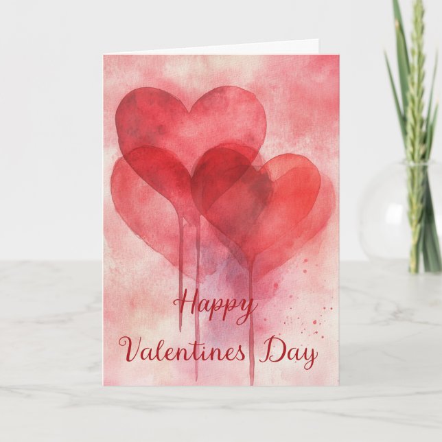 Cartes Pour Fêtes Annuelles Abstract Watercolour Valentines Day Greeting Card (Devant)
