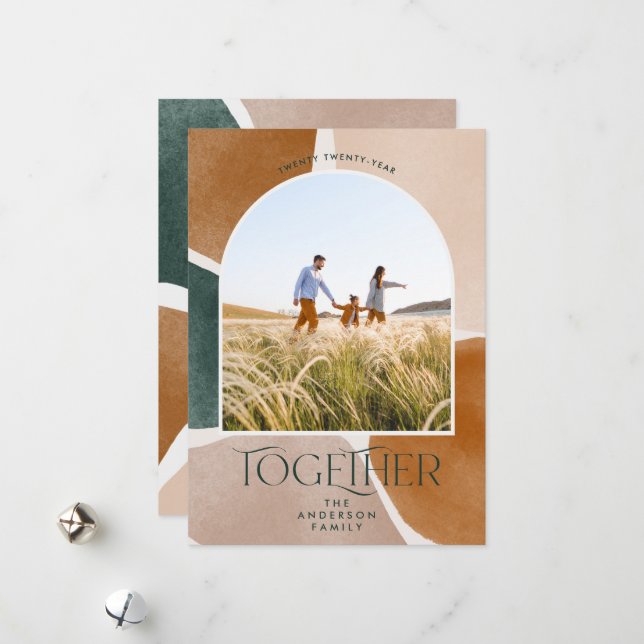 Cartes Pour Fêtes Annuelles Abstrait moderne 1 arc photo typographie de Noël (Devant/Arrière en situation)