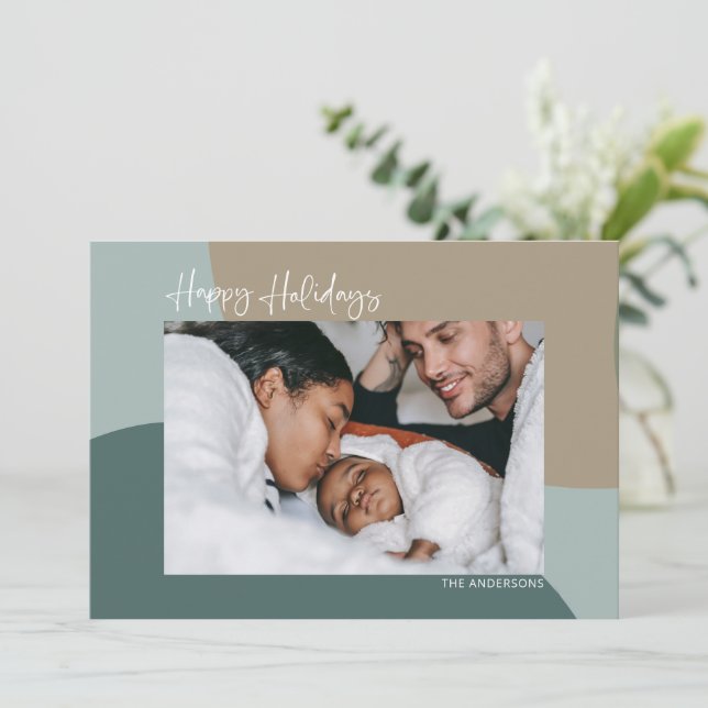 Cartes Pour Fêtes Annuelles Abstrait moderne en Turquoise Photo personnalisée  (Debout devant)