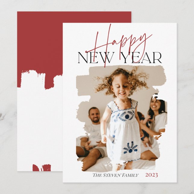 Cartes Pour Fêtes Annuelles Abstrait moderne heureux nouvelle année brushstrok (Devant / Derrière)