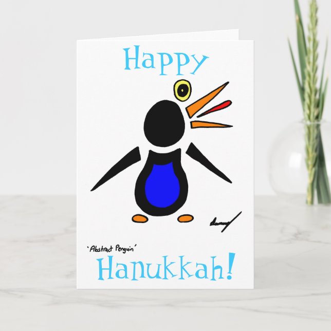 Cartes Pour Fêtes Annuelles Abstrait Penguin 'Happy Hanoukka'Carte (Devant)