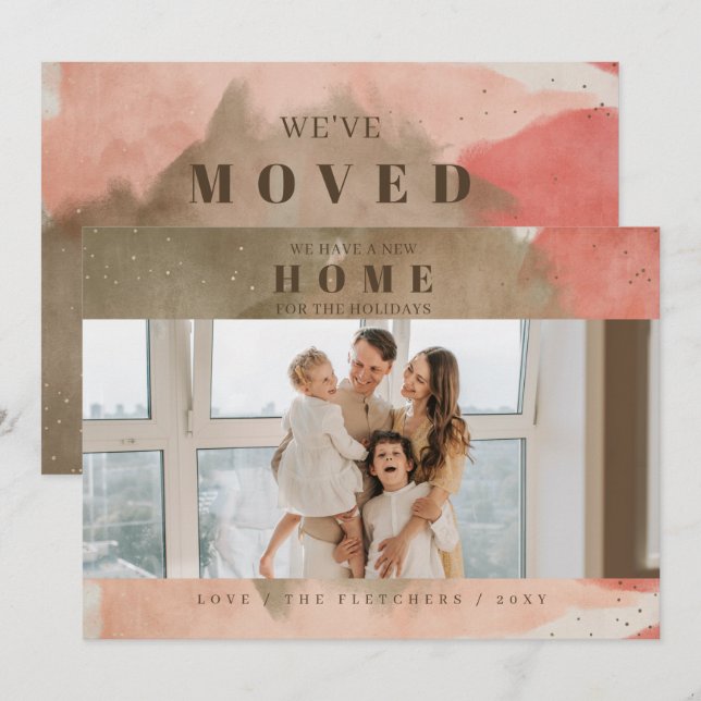 Cartes Pour Fêtes Annuelles Abstrait rose Nouvelle maison pour les vacances Ph (Devant / Derrière)