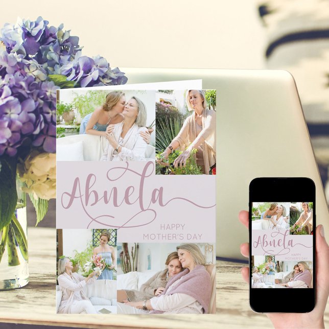 Cartes Pour Fêtes Annuelles Abuela Fête des Mères 4 Photo Collage rose (Créateur téléchargé)