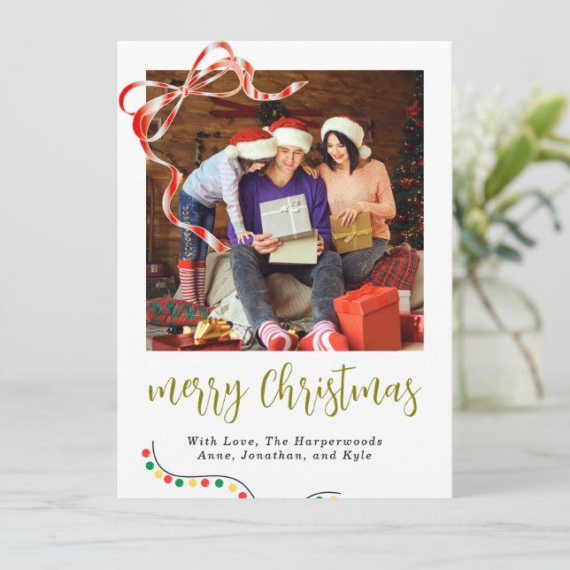 Cartes Pour Fêtes Annuelles Accent de ruban de Noël écriture classique  (Debout devant)