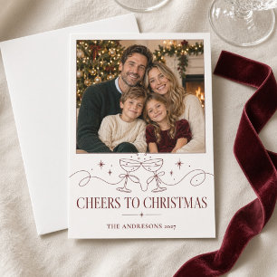 Cartes Pour Fêtes Annuelles Acclamations au Champagne de Noël Photo de Famille