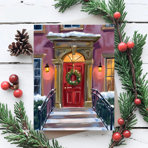 Cartes Pour Fêtes Annuelles Accueil chaleureux   Couronne de Noël rouge, peint