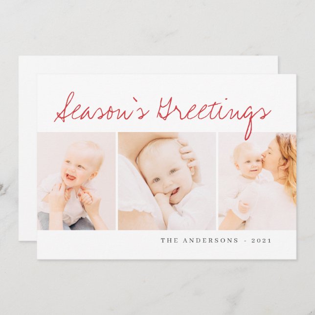 Cartes Pour Fêtes Annuelles Accueil de Noël simple moderne Trois photos (Devant / Derrière)