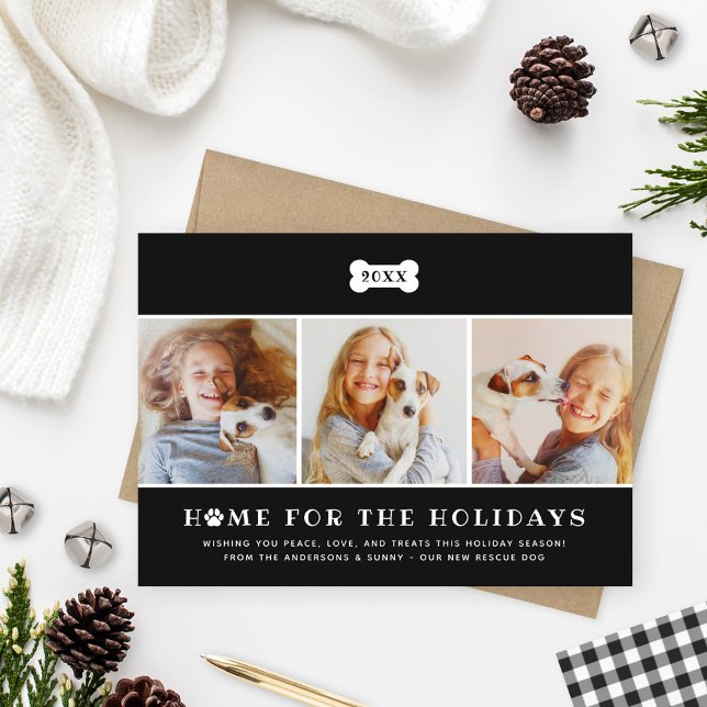 Cartes Pour Fêtes Annuelles Accueil pour les vacances Black Plaid Chien photo (Créateur téléchargé)