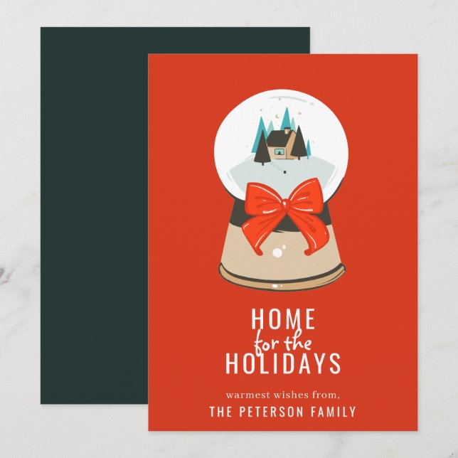 Cartes Pour Fêtes Annuelles Accueil pour les vacances Illustrated Snow Globe (Devant / Derrière)