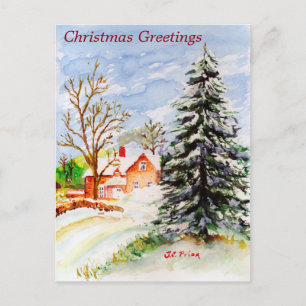 Cartes Pour Fêtes Annuelles Accueil pour Noël Snowy Winter Scene Aquarelle