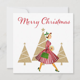 Cartes Pour Fêtes Annuelles Achats de Noël de dame vintage 1950