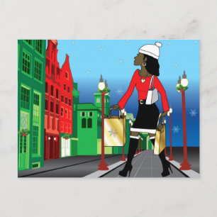 Cartes Pour Fêtes Annuelles Achats de Noël de femme avec la mode habillée par