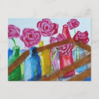 Acrylic painting flowers in vase postcard