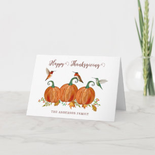 Cartes Pour Fêtes Annuelles Action de grâce avec colibris et citrouilles perso