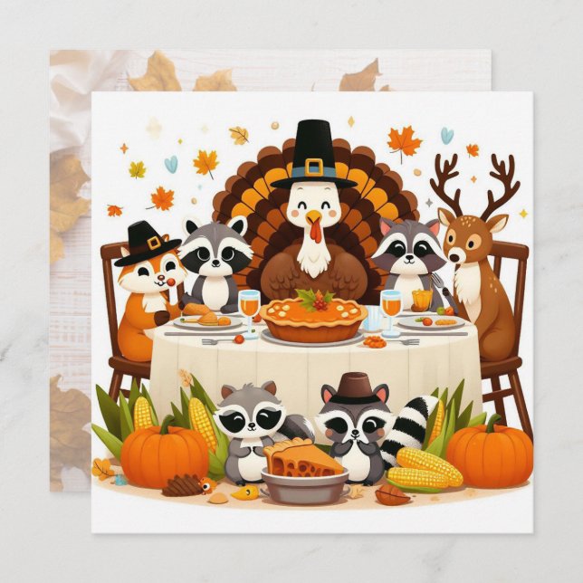 Cartes Pour Fêtes Annuelles Action de grâce entre amis (Devant / Derrière)