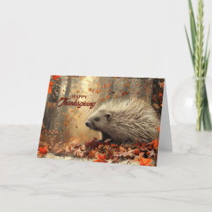 Cartes Pour Fêtes Annuelles Action de grâce Porc-épic vintage dans les feuille