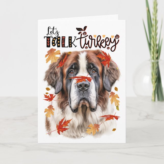 Cartes Pour Fêtes Annuelles Action de grâce Saint Bernard Dog Parlons Turquie (Devant)