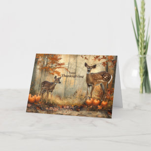 Cartes Pour Fêtes Annuelles Action de grâce Vintage Biche et Faon Automne