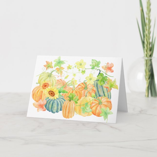 Cartes Pour Fêtes Annuelles Action de grâces des citrouilles de l'aquarelle (Devant)