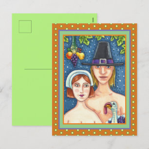 CARTES POUR FÊTES ANNUELLES ADAM & EVE PILGRIMS, BIBLICAL WHIMSY MERCI