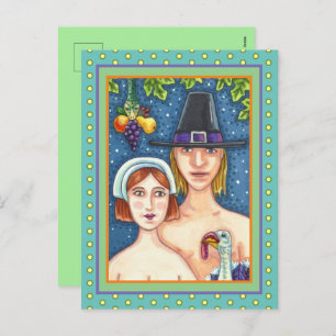 CARTES POUR FÊTES ANNUELLES ADAM & EVE PILGRIMS, BIBLICAL WHIMSY MERCI