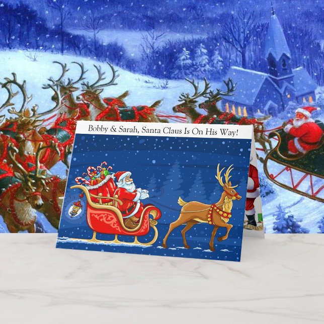 Cartes Pour Fêtes Annuelles Add Children's Name Santa Claus Christmas Kids (Créateur téléchargé)