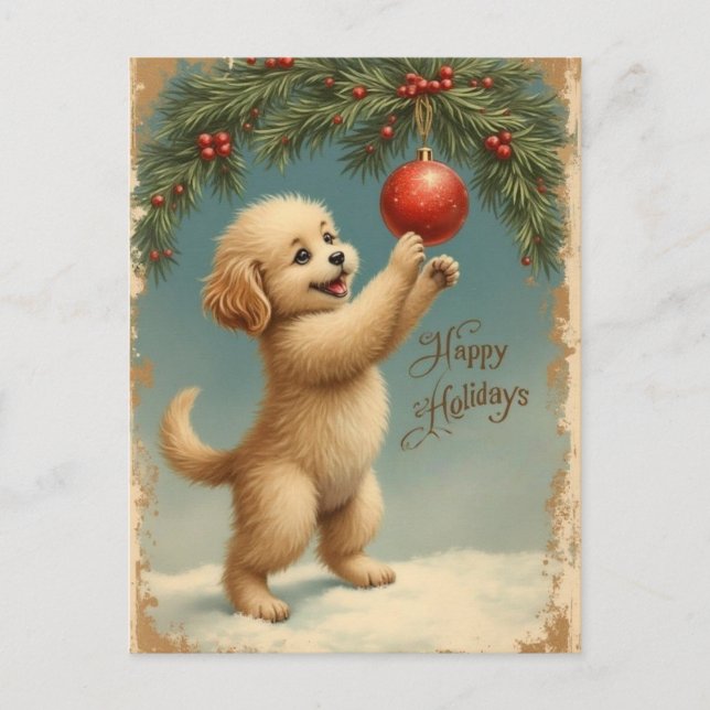 Cartes Pour Fêtes Annuelles Add Your Text Season’s Greetings Puppy Postcard (Devant)